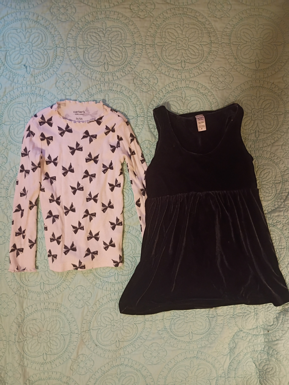 Carter's White Long-Sleeve Top with Black Bow Print And Black Carters Dress